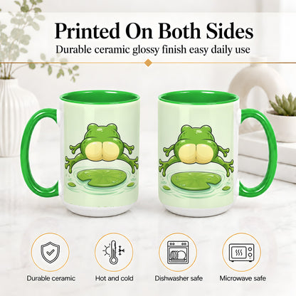 #pl[15oz|Green] Funny Frog Butt Ceramic Mug, Green Cartoon Art for Frog Lovers