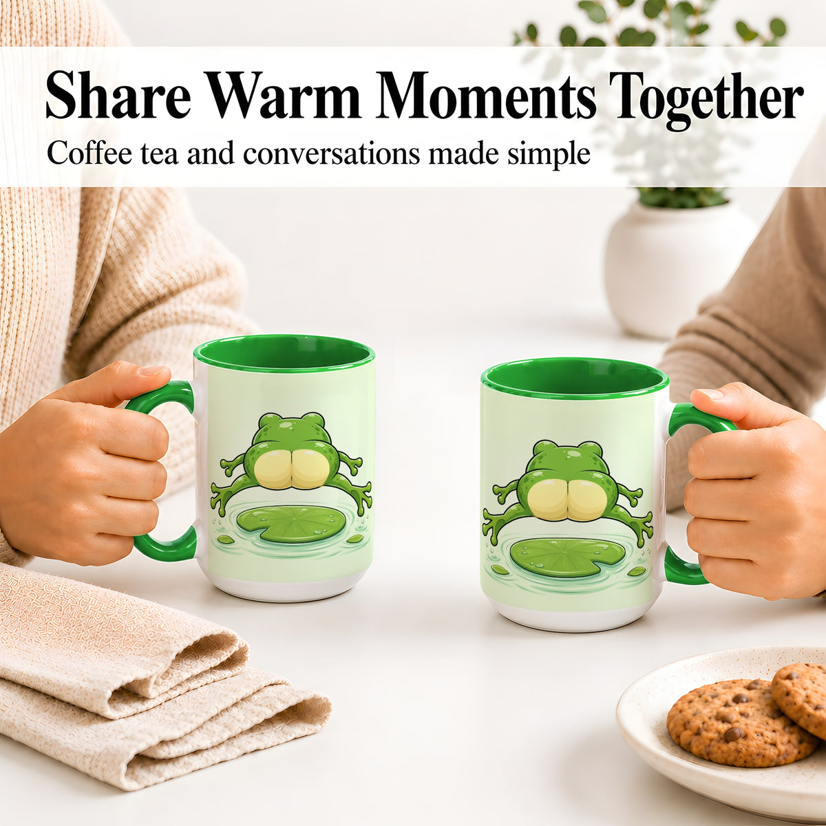 #pl[15oz|Green] Funny Frog Butt Ceramic Mug, Green Cartoon Art for Frog Lovers