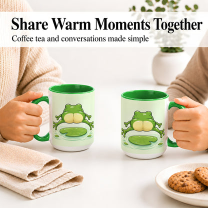 #pl[15oz|Green] Funny Frog Butt Ceramic Mug, Green Cartoon Art for Frog Lovers