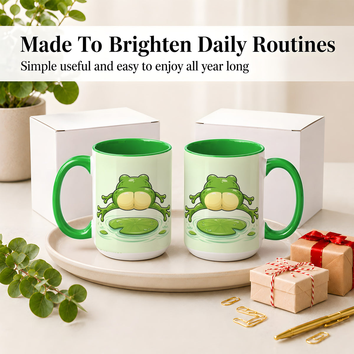 #pl[15oz|Green] Funny Frog Butt Ceramic Mug, Green Cartoon Art for Frog Lovers