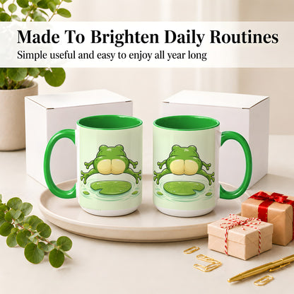 #pl[15oz|Green] Funny Frog Butt Ceramic Mug, Green Cartoon Art for Frog Lovers