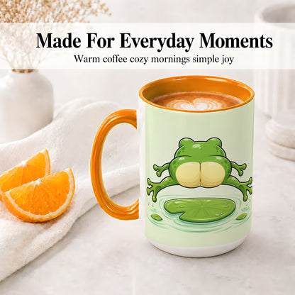 #pl[15oz|Orange] Funny Frog Butt Ceramic Mug, Green Cartoon Art for Frog Lovers