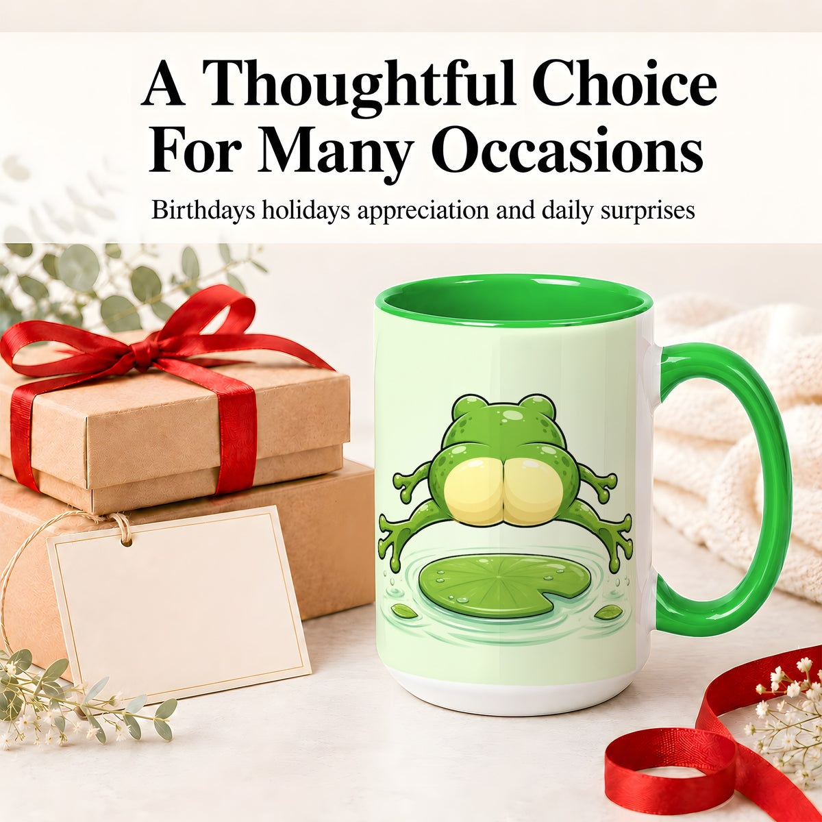 #pl[15oz|Green] Funny Frog Butt Ceramic Mug, Green Cartoon Art for Frog Lovers