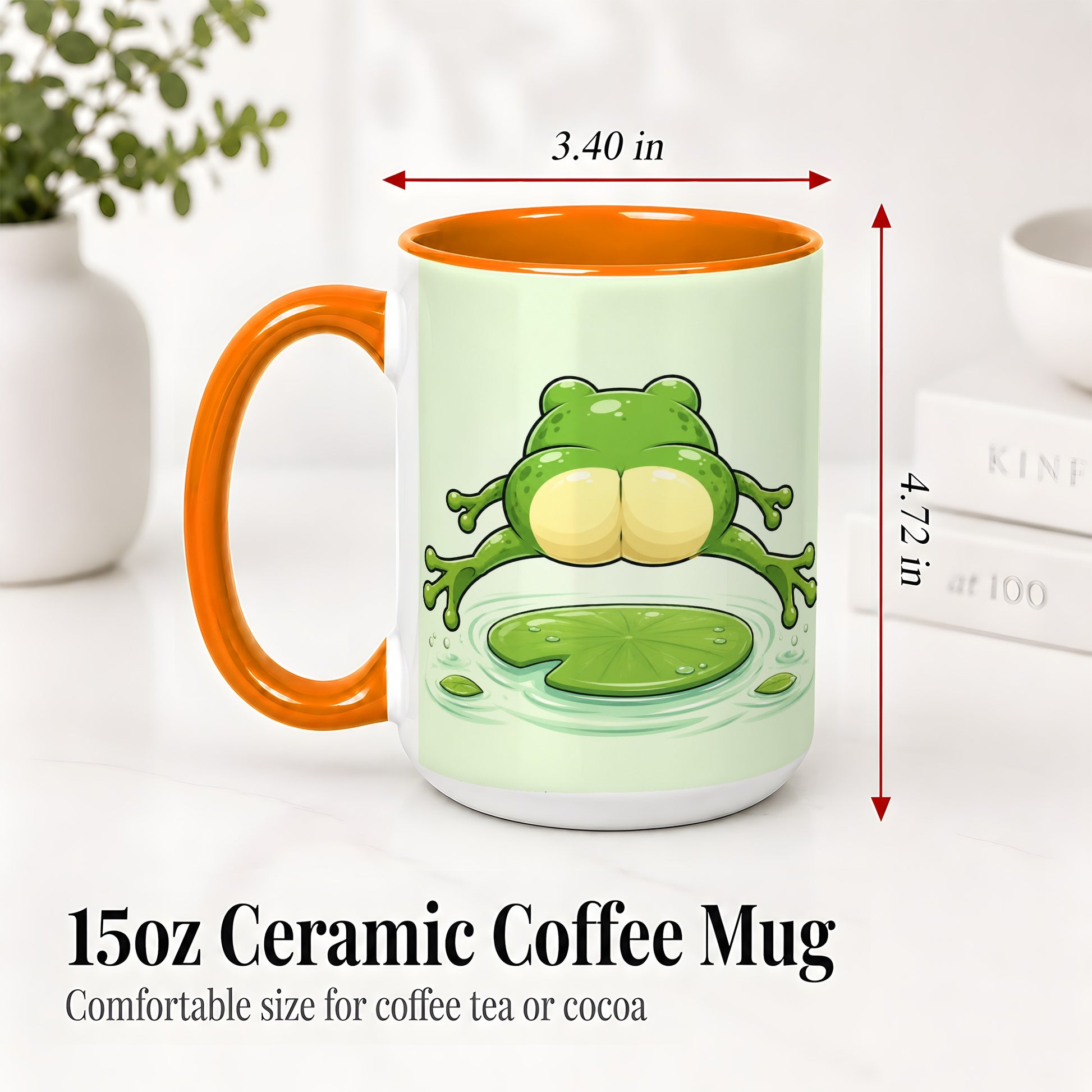 #pl[15oz|Orange] Funny Frog Butt Ceramic Mug, Green Cartoon Art for Frog Lovers