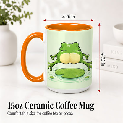 #pl[15oz|Orange] Funny Frog Butt Ceramic Mug, Green Cartoon Art for Frog Lovers