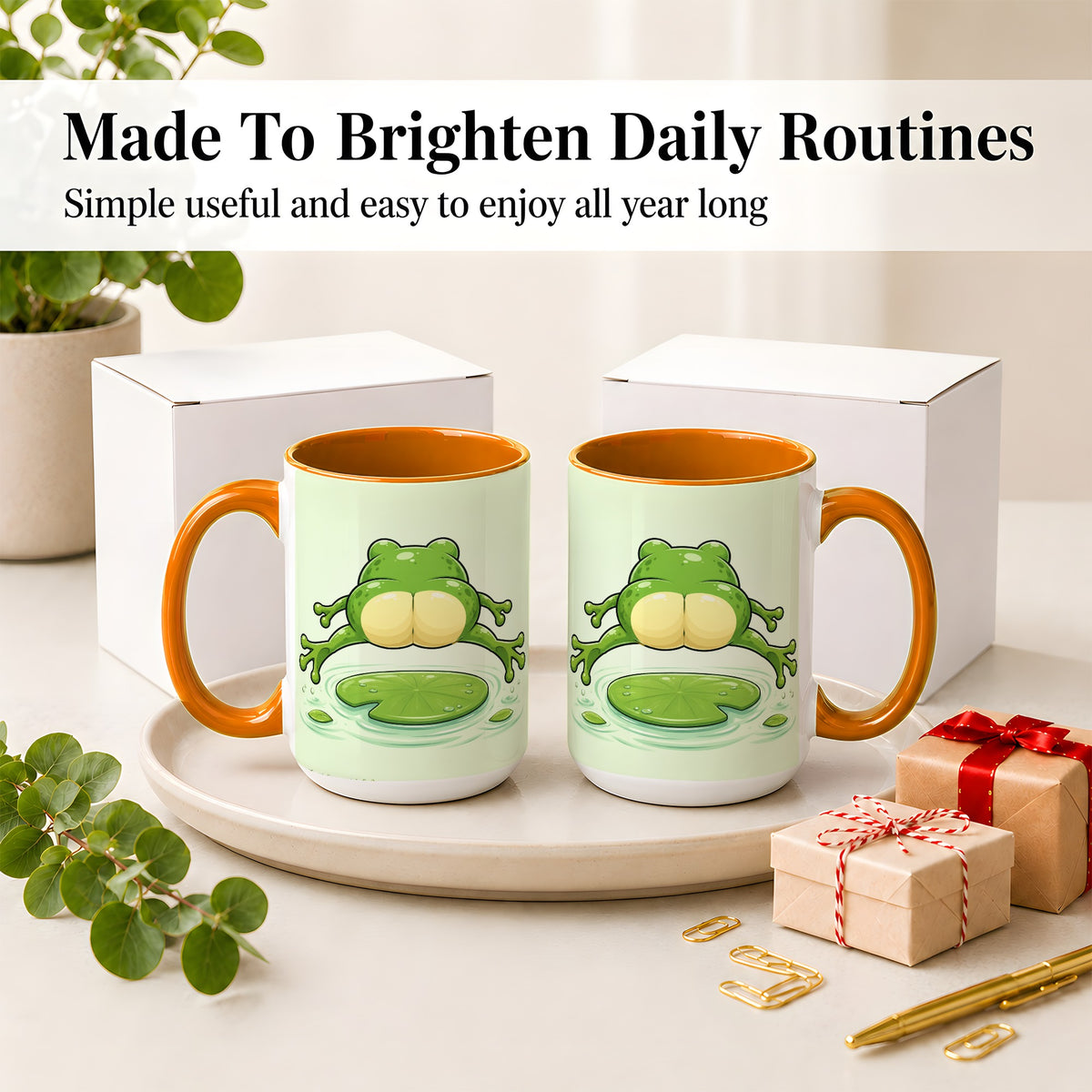 #pl[15oz|Orange] Funny Frog Butt Ceramic Mug, Green Cartoon Art for Frog Lovers