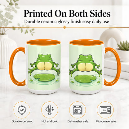 #pl[15oz|Orange] Funny Frog Butt Ceramic Mug, Green Cartoon Art for Frog Lovers