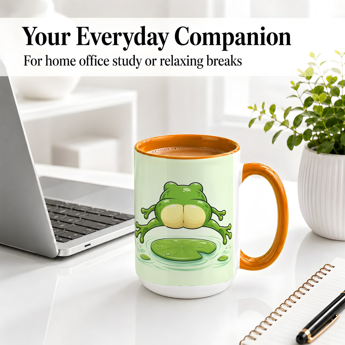 #pl[15oz|Orange] Funny Frog Butt Ceramic Mug, Green Cartoon Art for Frog Lovers