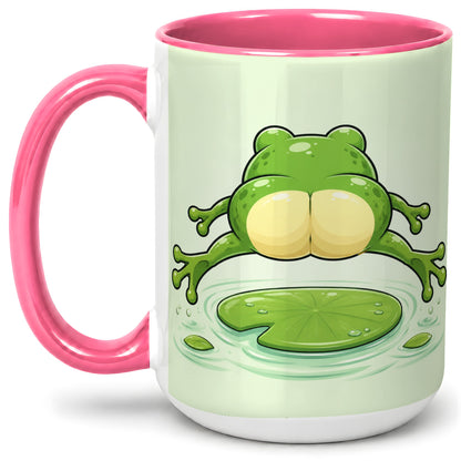 #pl[15oz|Pink] Funny Frog Butt Ceramic Mug, Green Cartoon Art for Frog Lovers
