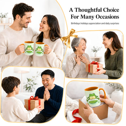 #pl[15oz|Orange] Funny Frog Butt Ceramic Mug, Green Cartoon Art for Frog Lovers