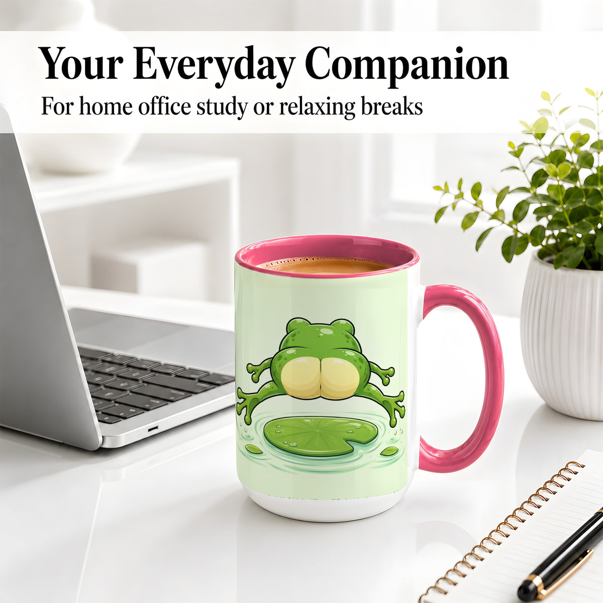 #pl[15oz|Pink] Funny Frog Butt Ceramic Mug, Green Cartoon Art for Frog Lovers