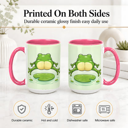 #pl[15oz|Pink] Funny Frog Butt Ceramic Mug, Green Cartoon Art for Frog Lovers