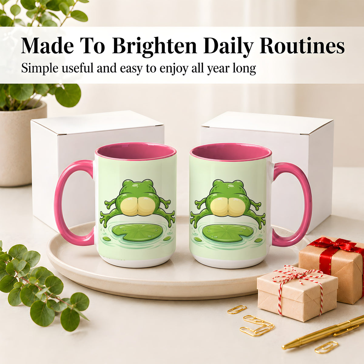 #pl[15oz|Pink] Funny Frog Butt Ceramic Mug, Green Cartoon Art for Frog Lovers