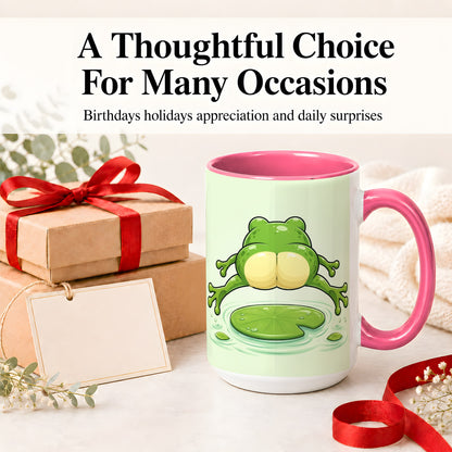 #pl[15oz|Pink] Funny Frog Butt Ceramic Mug, Green Cartoon Art for Frog Lovers