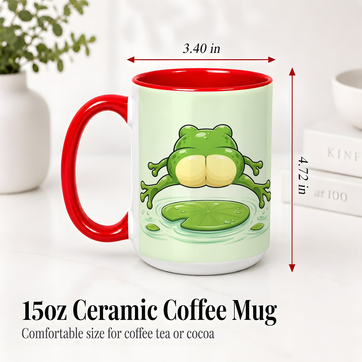 #pl[15oz|Red] Funny Frog Butt Ceramic Mug, Green Cartoon Art for Frog Lovers