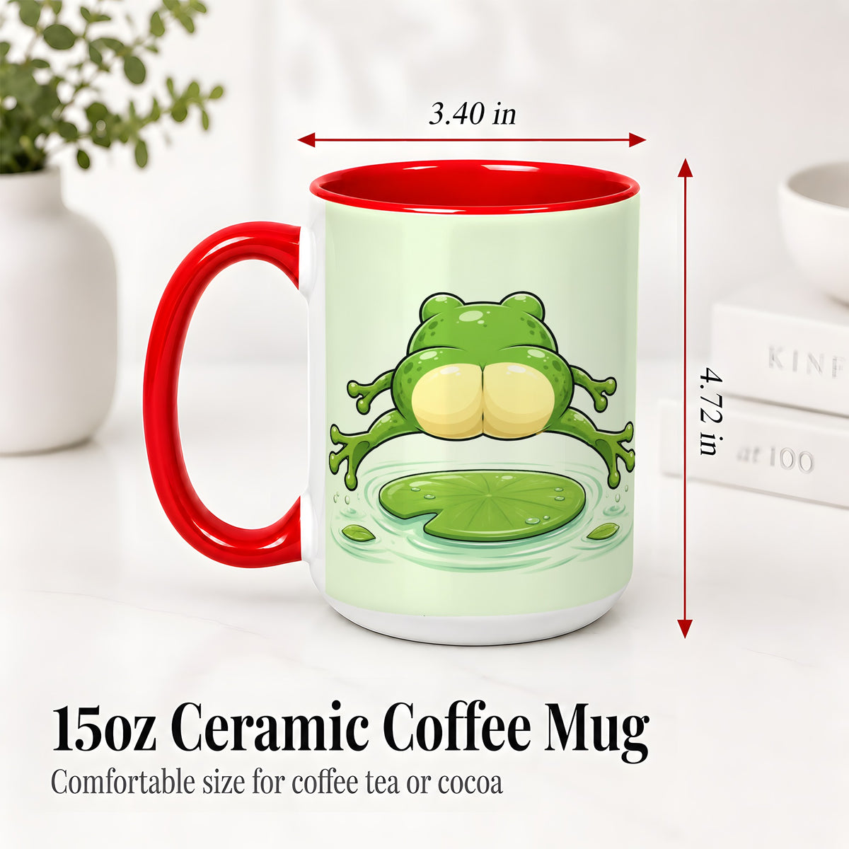#pl[15oz|Red] Funny Frog Butt Ceramic Mug, Green Cartoon Art for Frog Lovers
