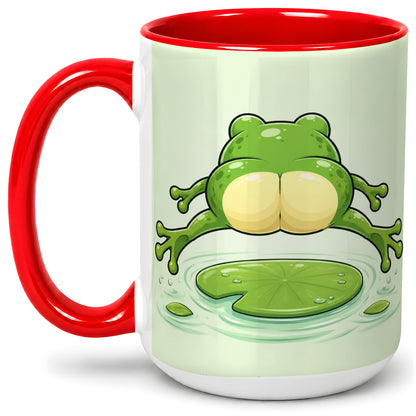 #pl[15oz|Red] Funny Frog Butt Ceramic Mug, Green Cartoon Art for Frog Lovers