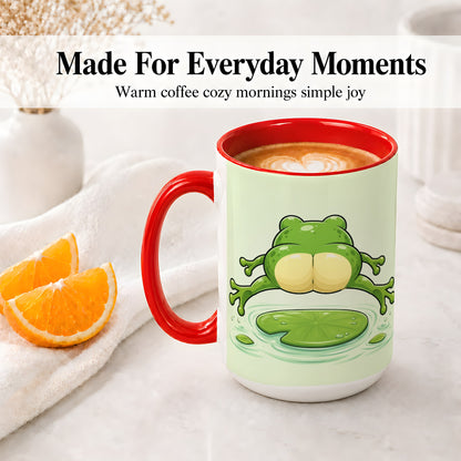 #pl[15oz|Red] Funny Frog Butt Ceramic Mug, Green Cartoon Art for Frog Lovers