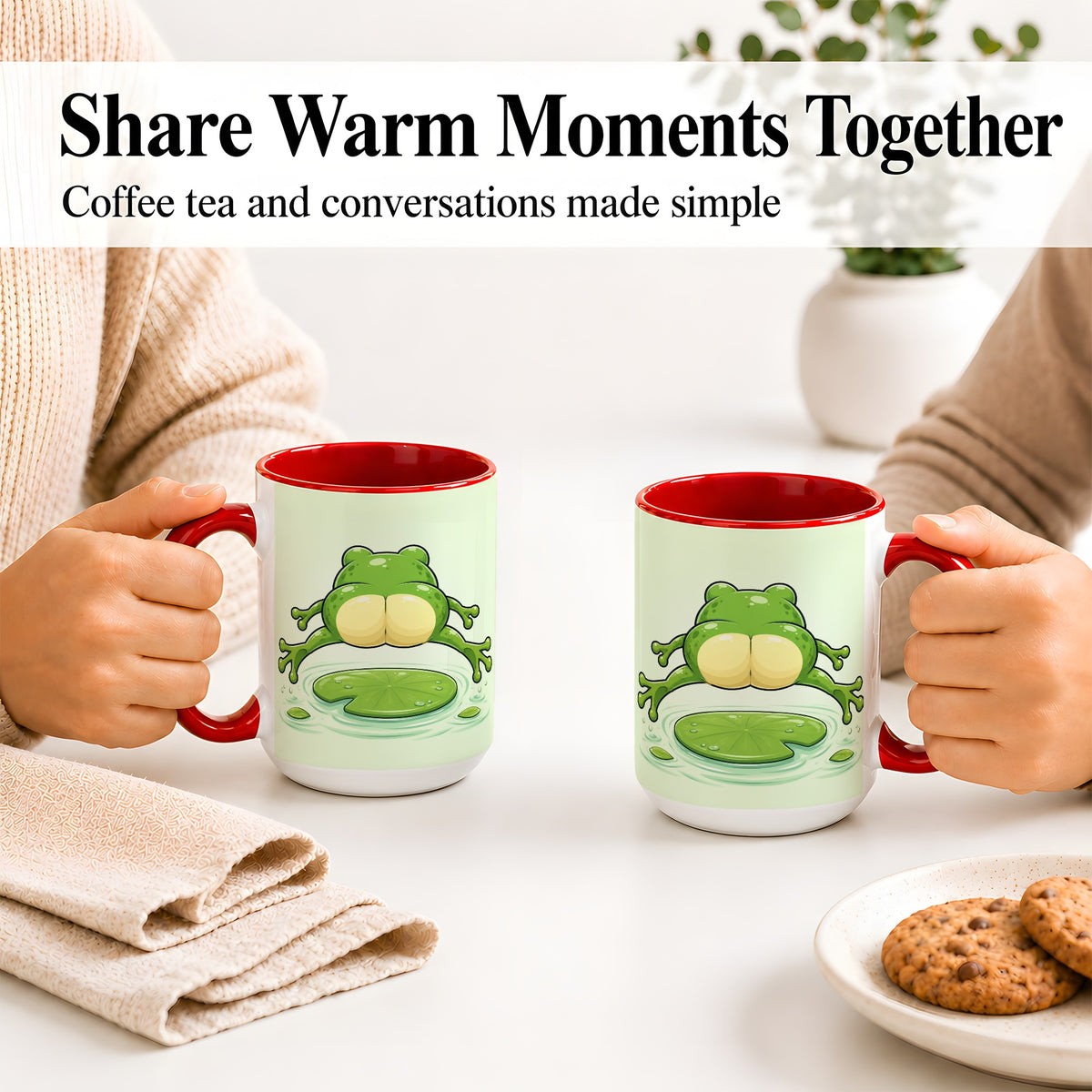#pl[15oz|Red] Funny Frog Butt Ceramic Mug, Green Cartoon Art for Frog Lovers