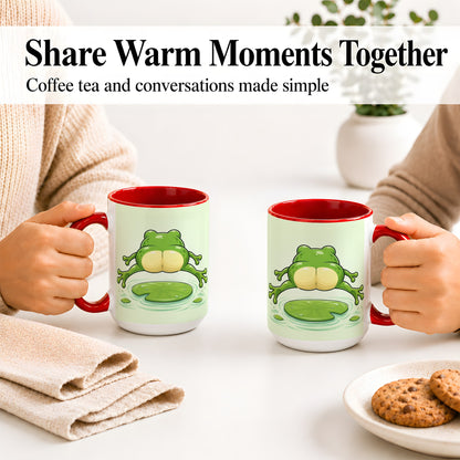 #pl[15oz|Red] Funny Frog Butt Ceramic Mug, Green Cartoon Art for Frog Lovers