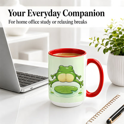 #pl[15oz|Red] Funny Frog Butt Ceramic Mug, Green Cartoon Art for Frog Lovers