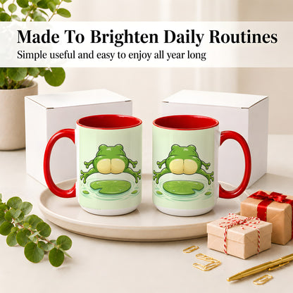 #pl[15oz|Red] Funny Frog Butt Ceramic Mug, Green Cartoon Art for Frog Lovers