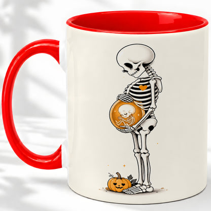 Pregnant Skeleton Ceramic Mug, Halloween Art for Expecting Moms