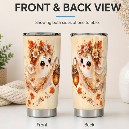 #pl[20oz|Steel] Autumn Ghost Lantern 20oz Tumbler, Fall Floral Art for Ghost Fans