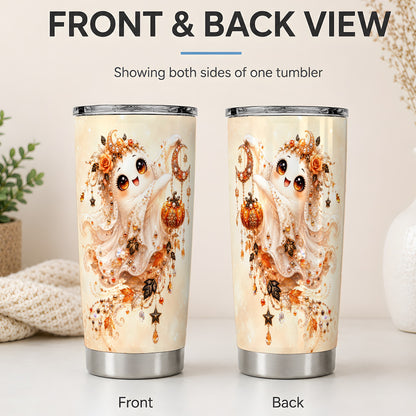 #pl[20oz|Steel] Celestial Autumn Ghost 20oz Tumbler, Moon Pumpkin Art for Ghost Fans
