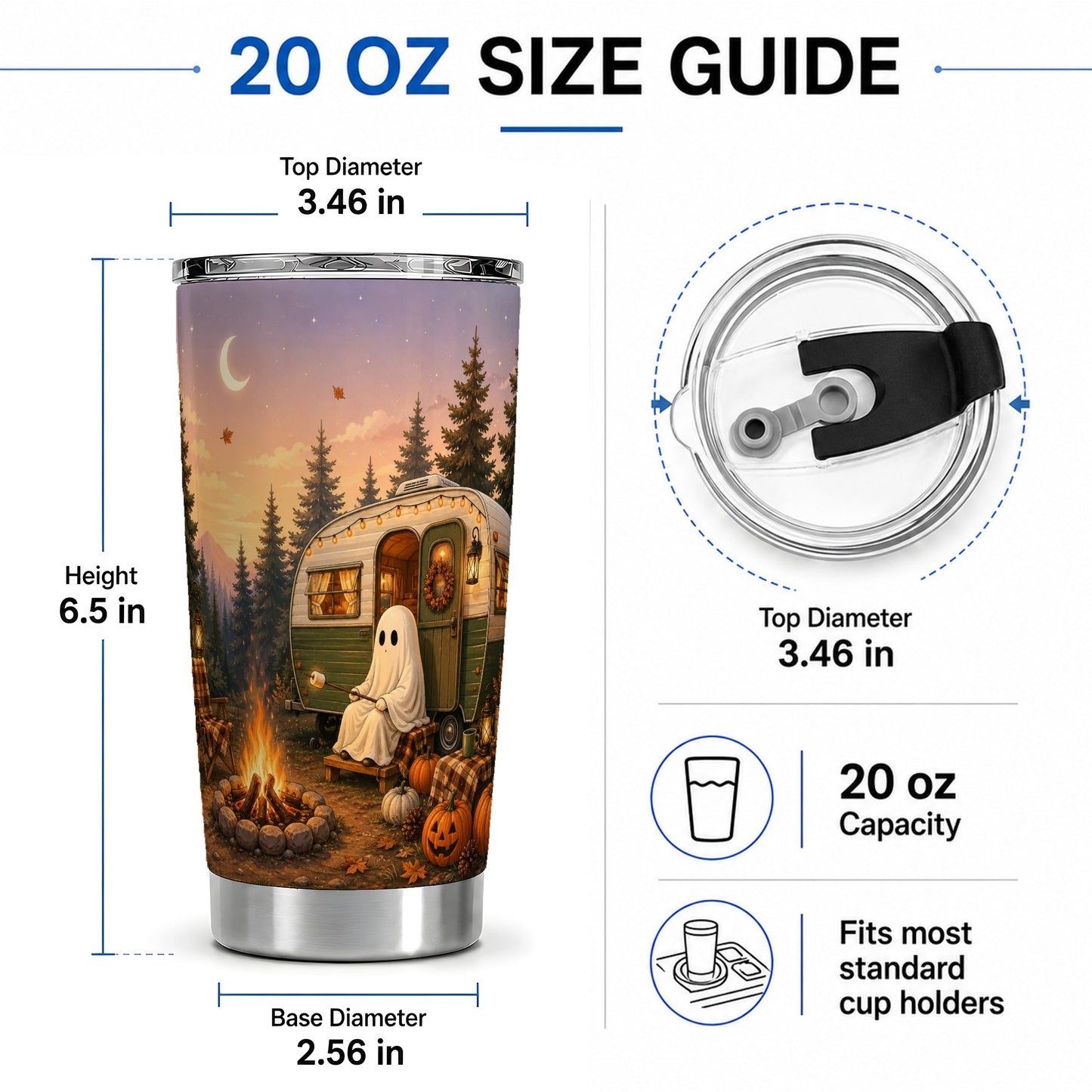 #pl[20oz|Steel] Autumn Camping Ghost 20oz Tumbler, Camper Campfire Art for Campers