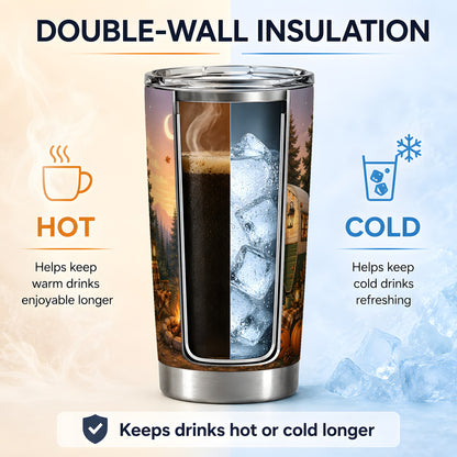 #pl[20oz|Steel] Autumn Camping Ghost 20oz Tumbler, Camper Campfire Art for Campers
