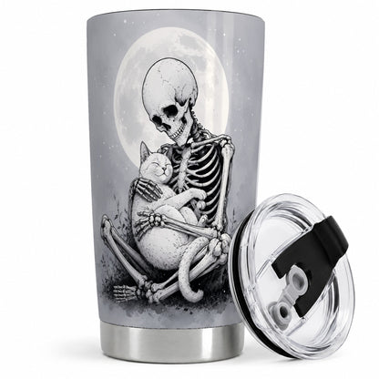 Skeleton Cat Hug 20oz Tumbler, Full Moon Spooky Art for Cat Lovers