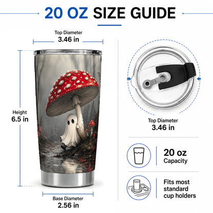 #pl[20oz|Steel] Rainy Mushroom Ghost 20oz Tumbler, Spooky Forest Art for Ghost Fans