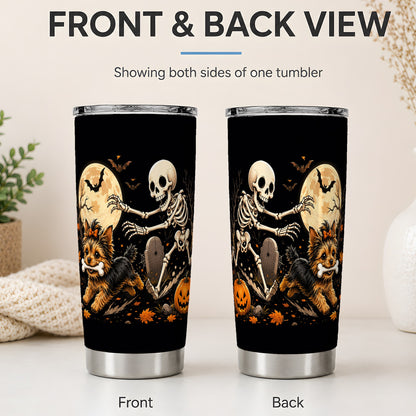 #pl[20oz|Steel] Night Graveyard Yorkie 20oz Tumbler, Halloween Art for Dog Lovers