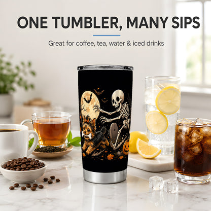 #pl[20oz|Steel] Night Graveyard Yorkie 20oz Tumbler, Halloween Art for Dog Lovers