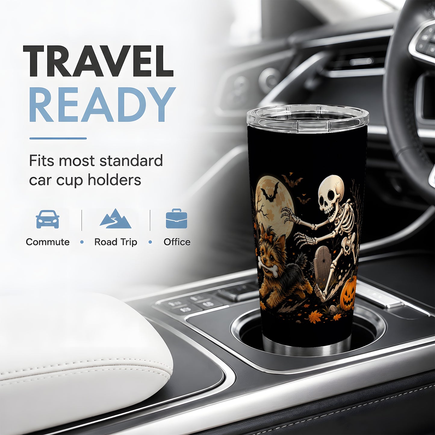 #pl[20oz|Steel] Night Graveyard Yorkie 20oz Tumbler, Halloween Art for Dog Lovers