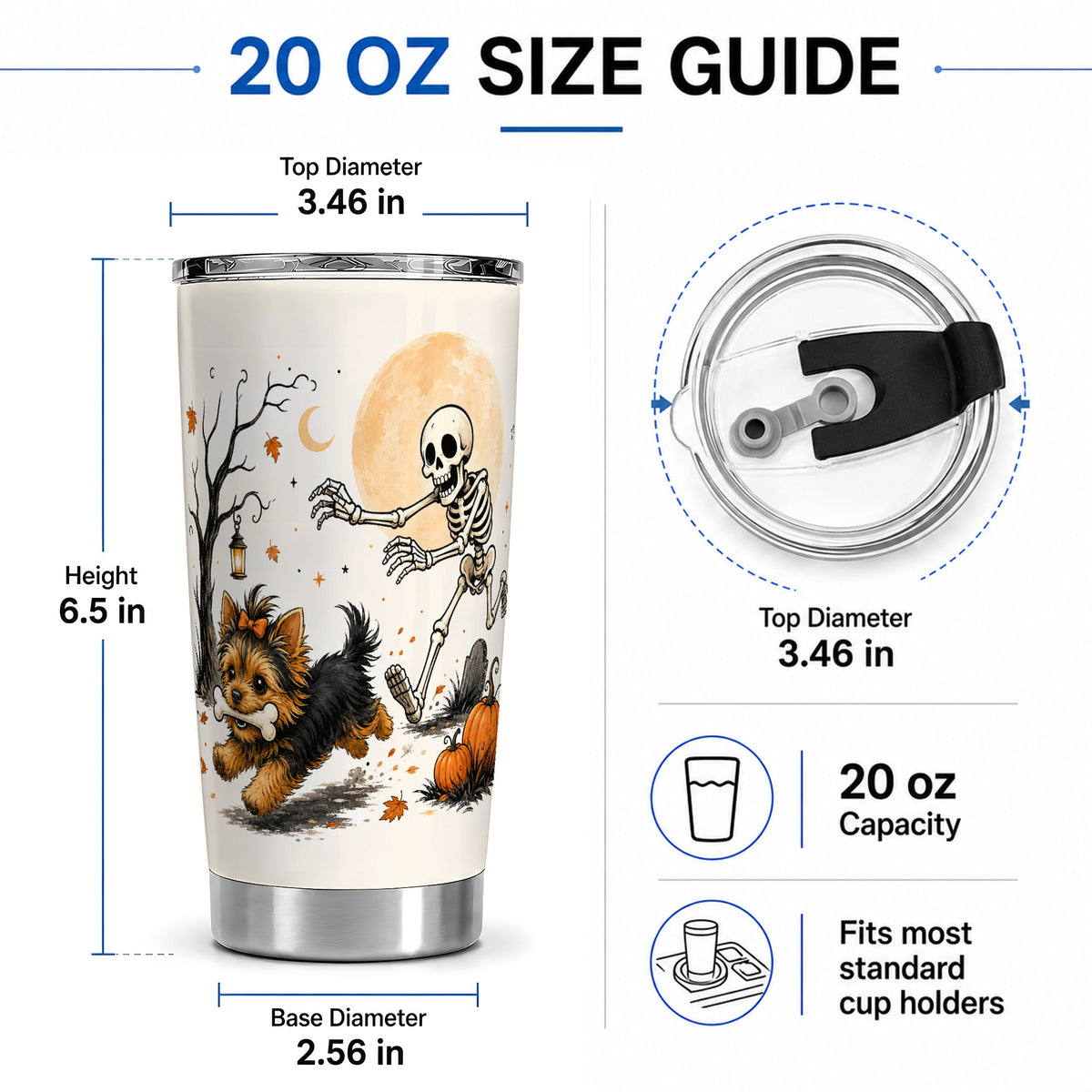 #pl[20oz|Steel] Lantern Graveyard Yorkie 20oz Tumbler, Halloween Art for Dog Lovers