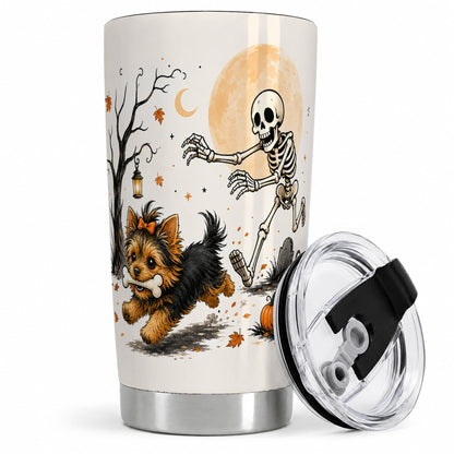 Lantern Graveyard Yorkie 20oz Tumbler, Halloween Art for Dog Lovers