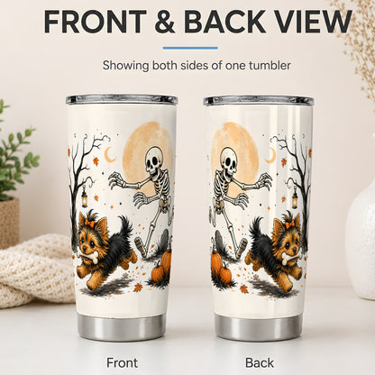 #pl[20oz|Steel] Lantern Graveyard Yorkie 20oz Tumbler, Halloween Art for Dog Lovers
