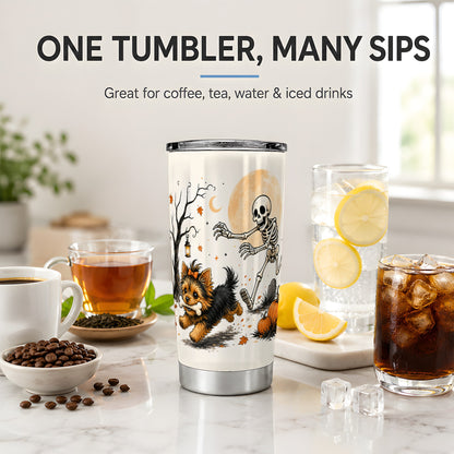 #pl[20oz|Steel] Lantern Graveyard Yorkie 20oz Tumbler, Halloween Art for Dog Lovers