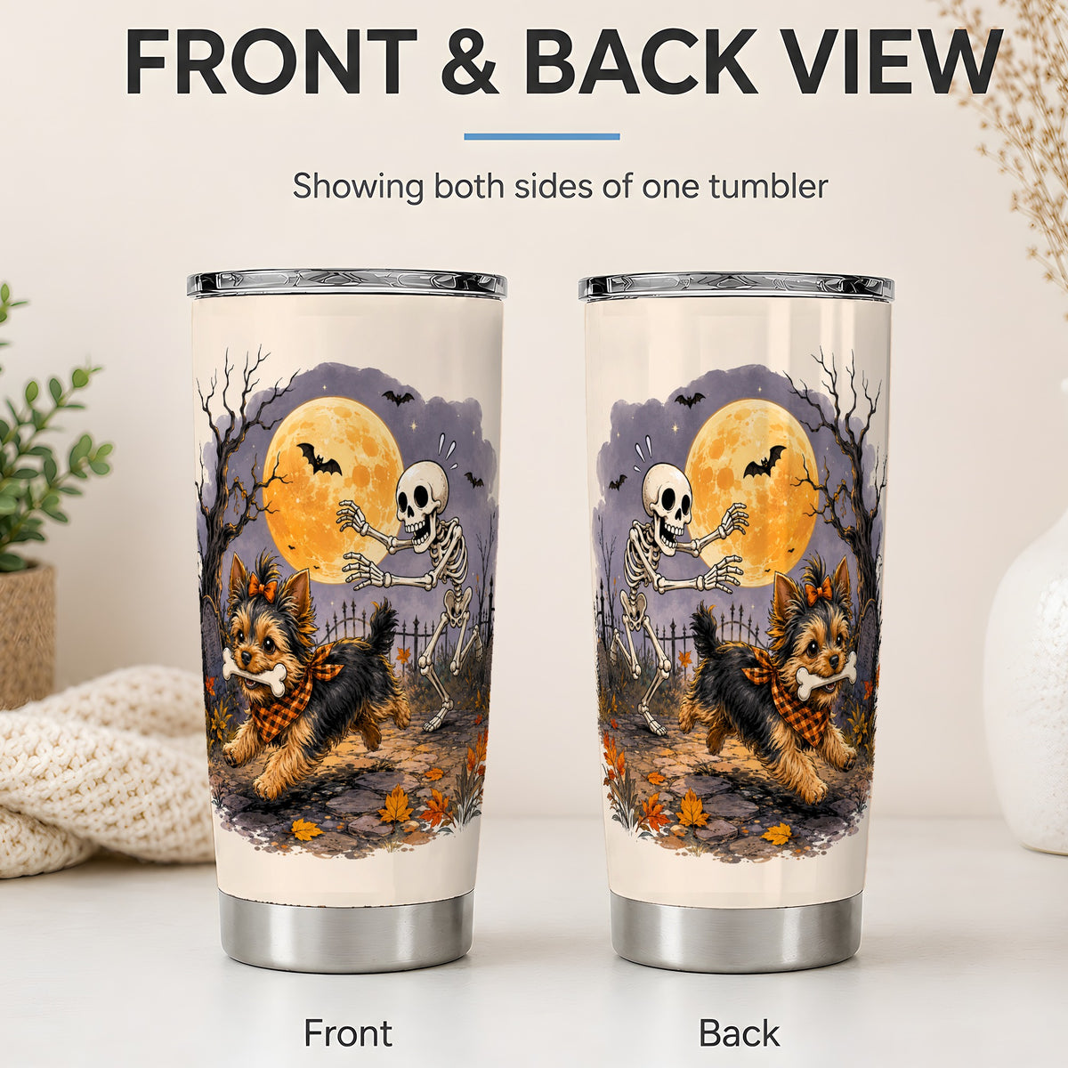 #pl[20oz|Steel] Moonlit Graveyard Yorkie 20oz Tumbler, Halloween Art for Dog Lovers