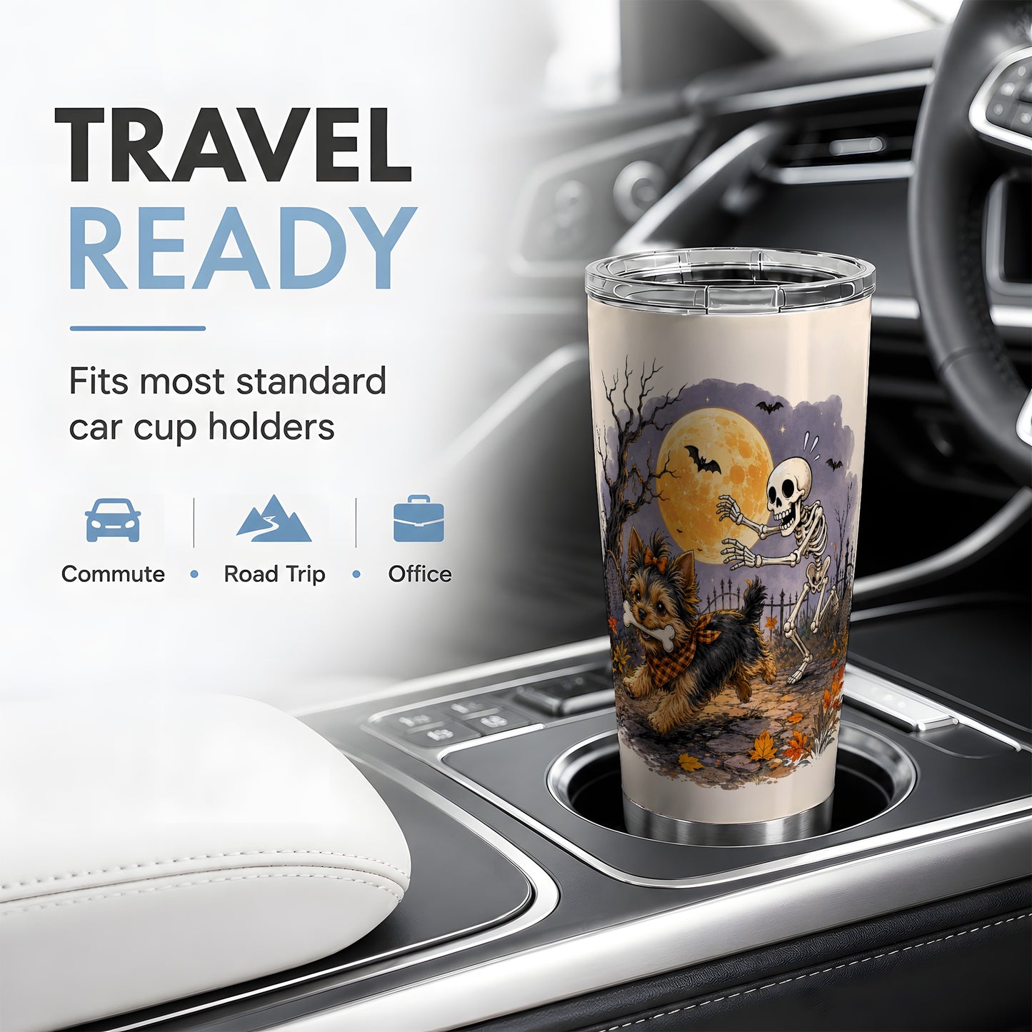 #pl[20oz|Steel] Moonlit Graveyard Yorkie 20oz Tumbler, Halloween Art for Dog Lovers