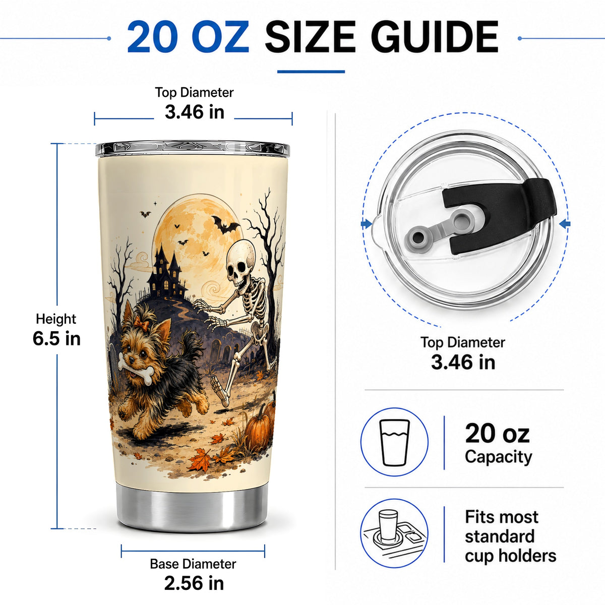 #pl[20oz|Steel] Haunted House Yorkie Chase 20oz Tumbler, Halloween Art for Dog Lovers