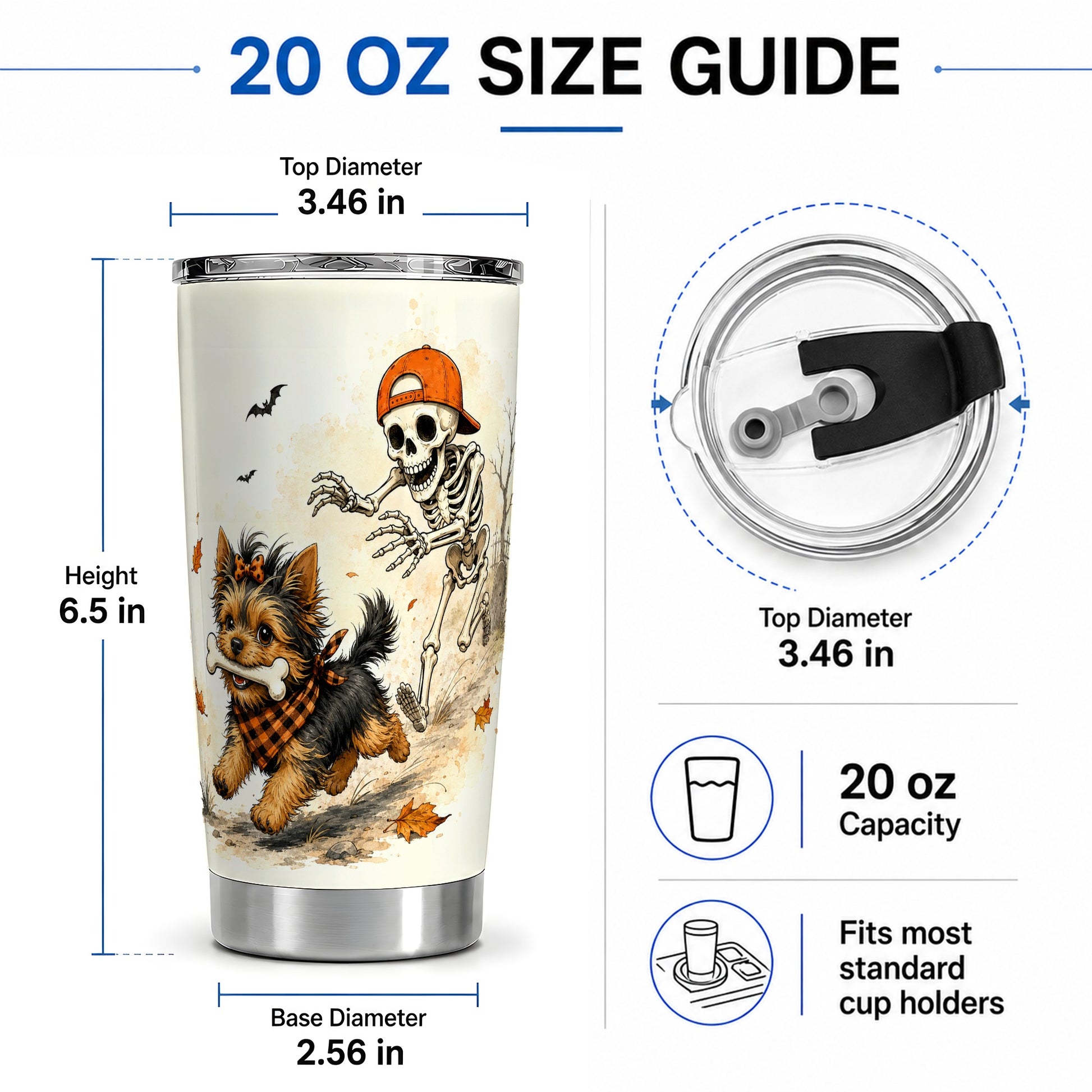 #pl[20oz|Steel] Halloween Terrier 20oz Tumbler, Skeleton Chase Autumn Artwork