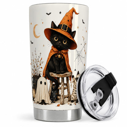 Halloween Black Cat 20oz Tumbler, Witch Ghost Mummy Cat Artwork