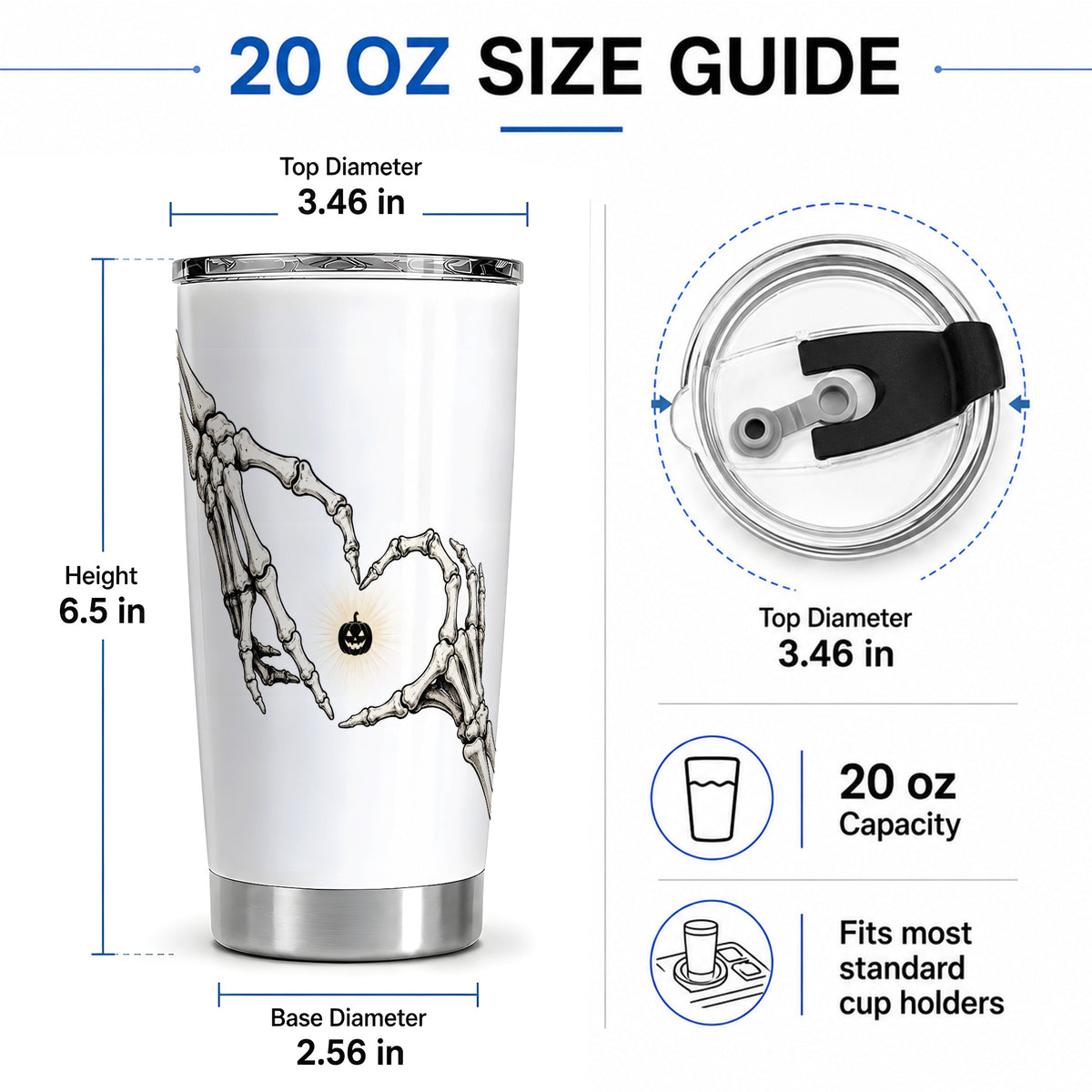 #pl[20oz|Steel] Skeleton Heart Hands 20oz Tumbler, Jack O Lantern Halloween Art