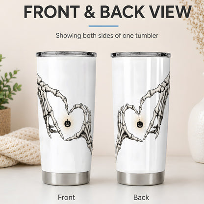 #pl[20oz|Steel] Skeleton Heart Hands 20oz Tumbler, Jack O Lantern Halloween Art