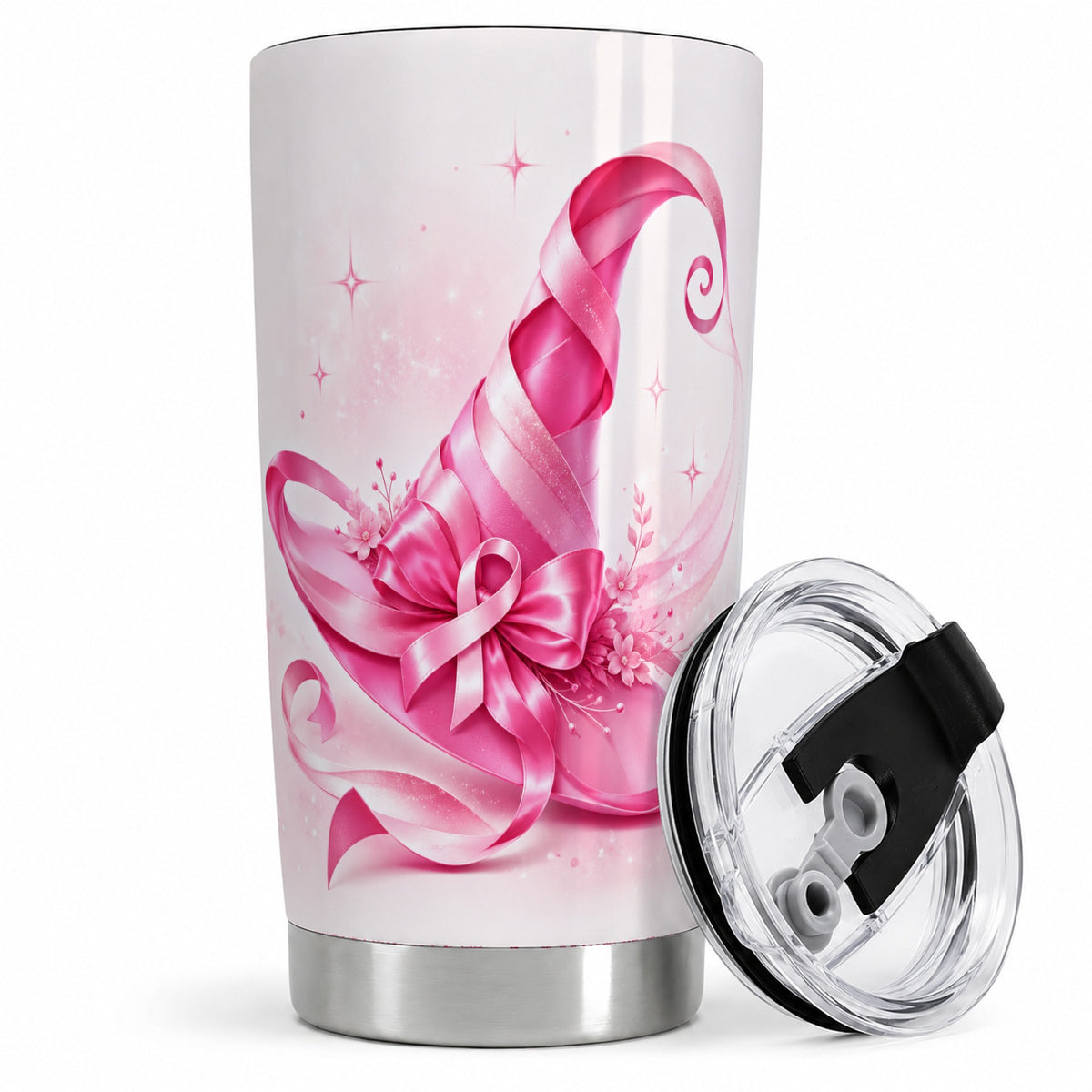 Pink Witch Hat 20oz Tumbler, Ribbon Bow Halloween Artwork
