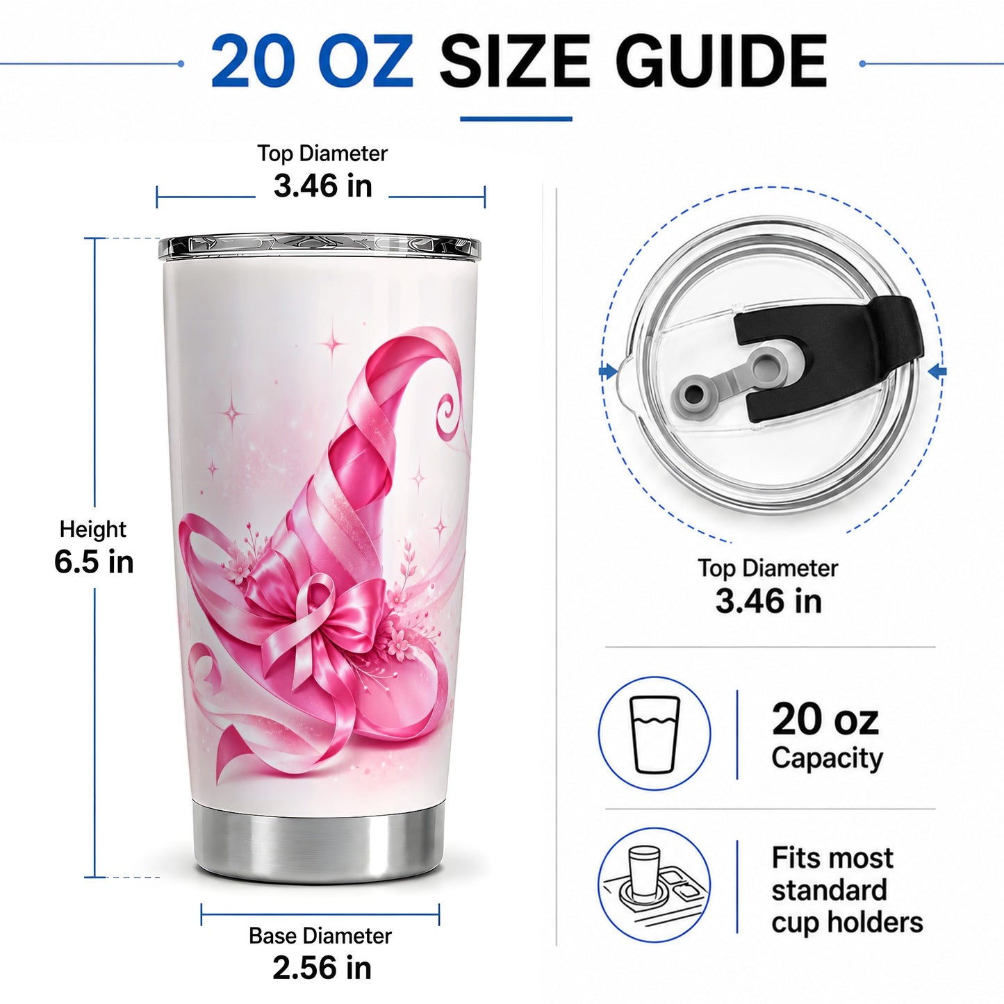 #pl[20oz|Steel] Pink Witch Hat 20oz Tumbler, Ribbon Bow Halloween Artwork