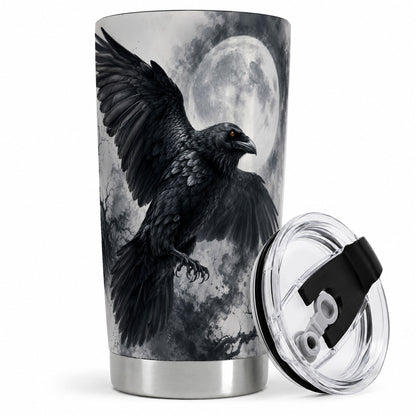 Black Raven Moon 20oz Tumbler, Gothic Night Watercolor Artwork